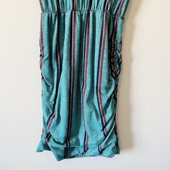 Sundry NEW Teal Stripe Scrunch Dress Sleeveless V-Neck Size 2 = Medium 8/10 - Picture 5 of 10